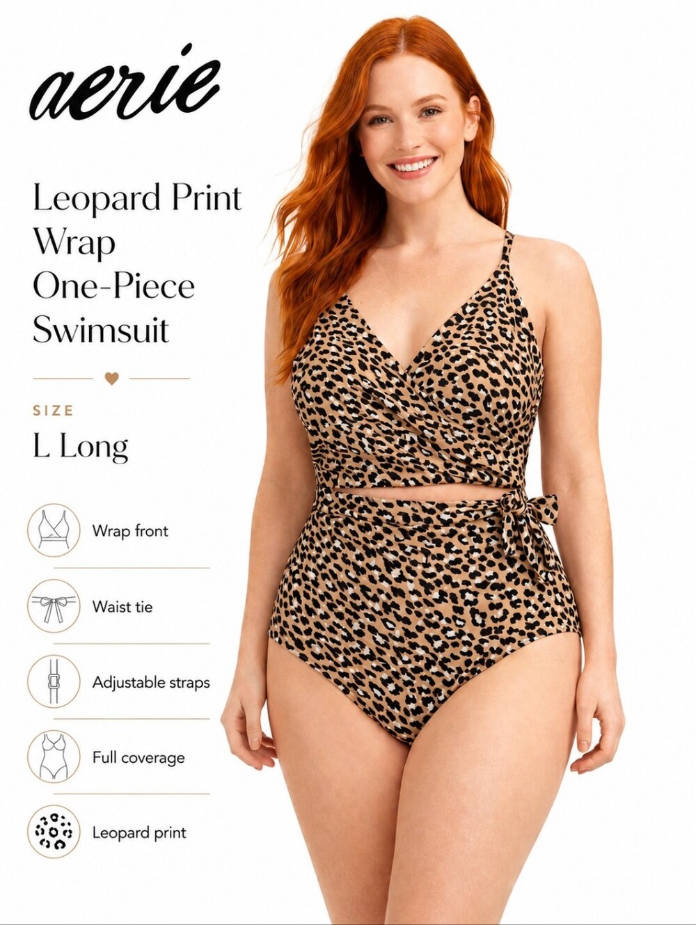 Aerie Leopard Print Wrap One Piece Swimsuit Size Large Long